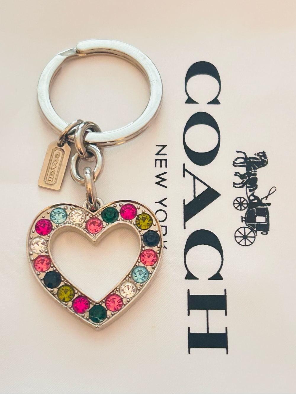 RARE Coach Heart Charm Rainbow Crystals Keychain/ Bag Charm